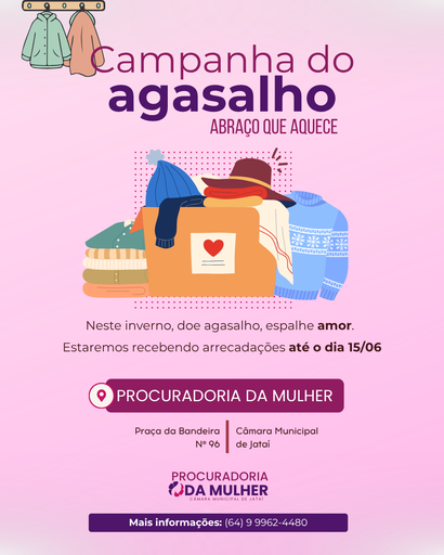 Doações devem ser entregues na Procuradoria da Mulher até 15 de junho