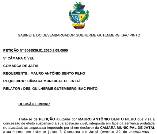 Desembargador concede liminar ao vereador, processado pelo Conselho de Ética da Câmara
